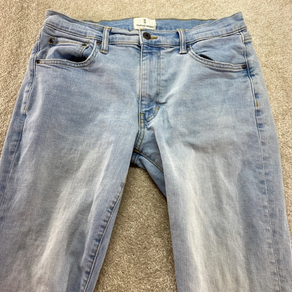 Mutual‎ Weave The Slim Jeans Mens 33x32 Light Wash Blue Stretch Denim